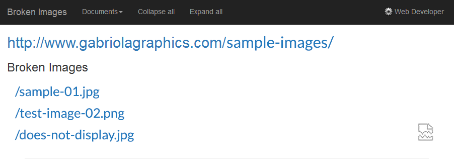 Broken Images on Web Pages: Web Developer Browser Tools